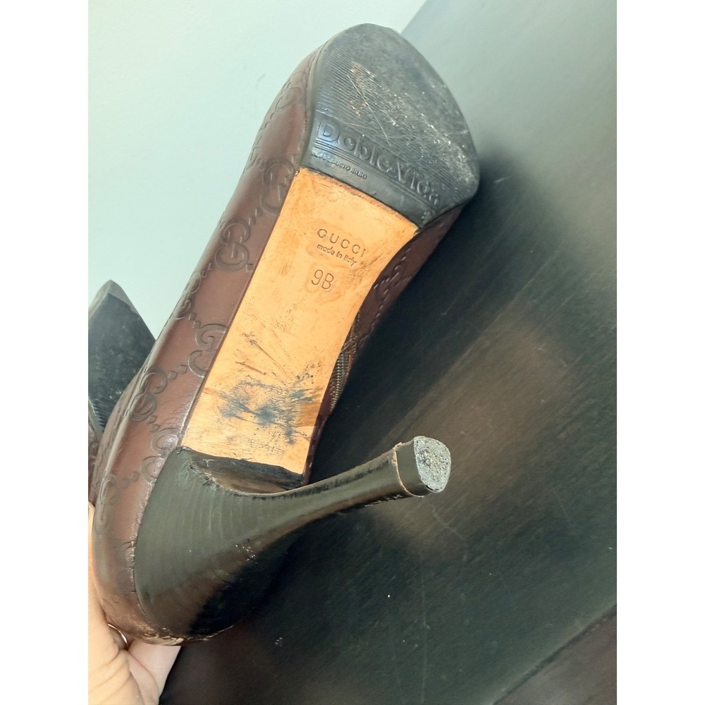 Gucci Guccissima GG Leather Ankle Booties Heels 9 / 9B Vintage Y2K Brown Italy - Picture 11 of 16